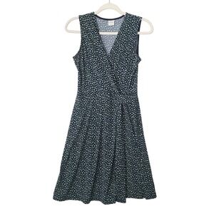 Kaileigh Women Navy Blue Green Heart Leopard Print Faux Wrap Sleeveless Dress